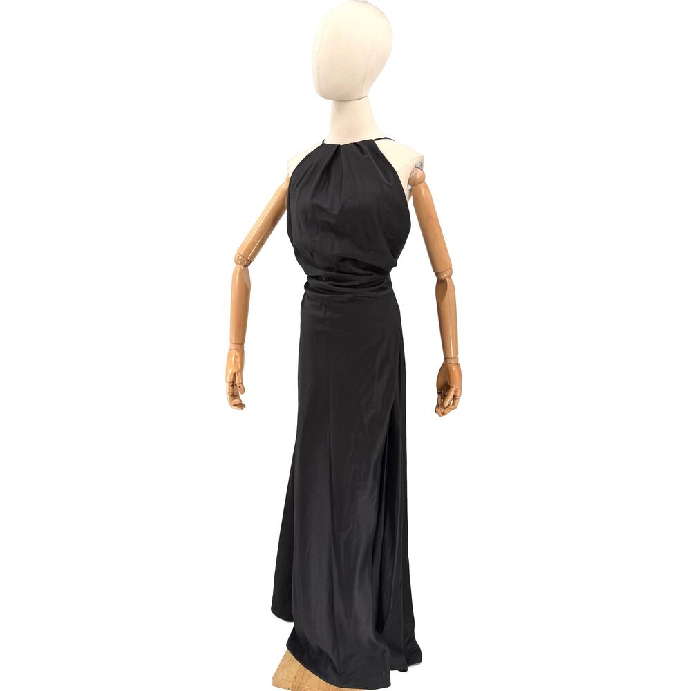 House of CB London Black Halter Neck Sexy Thigh High Slit Maxi Gown